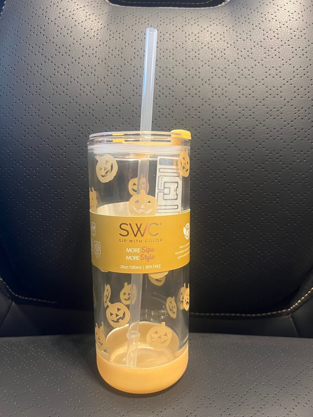 Halloween Pumpkin Glass Straw Tumbler by SWC NEW